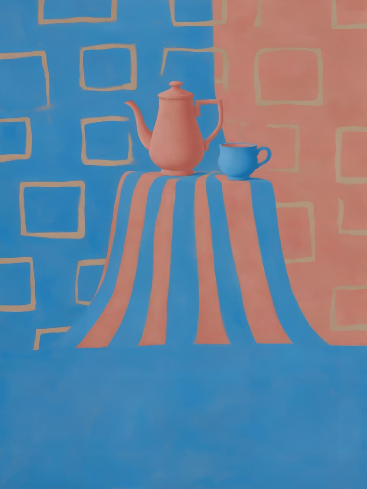 Roze theepot op een gestreept kleed