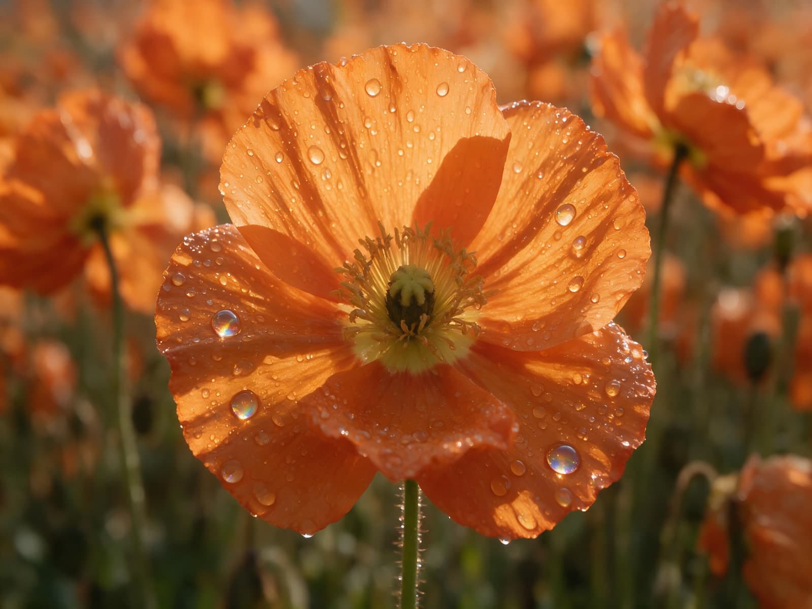 Oranje klaproos met dauwdruppels