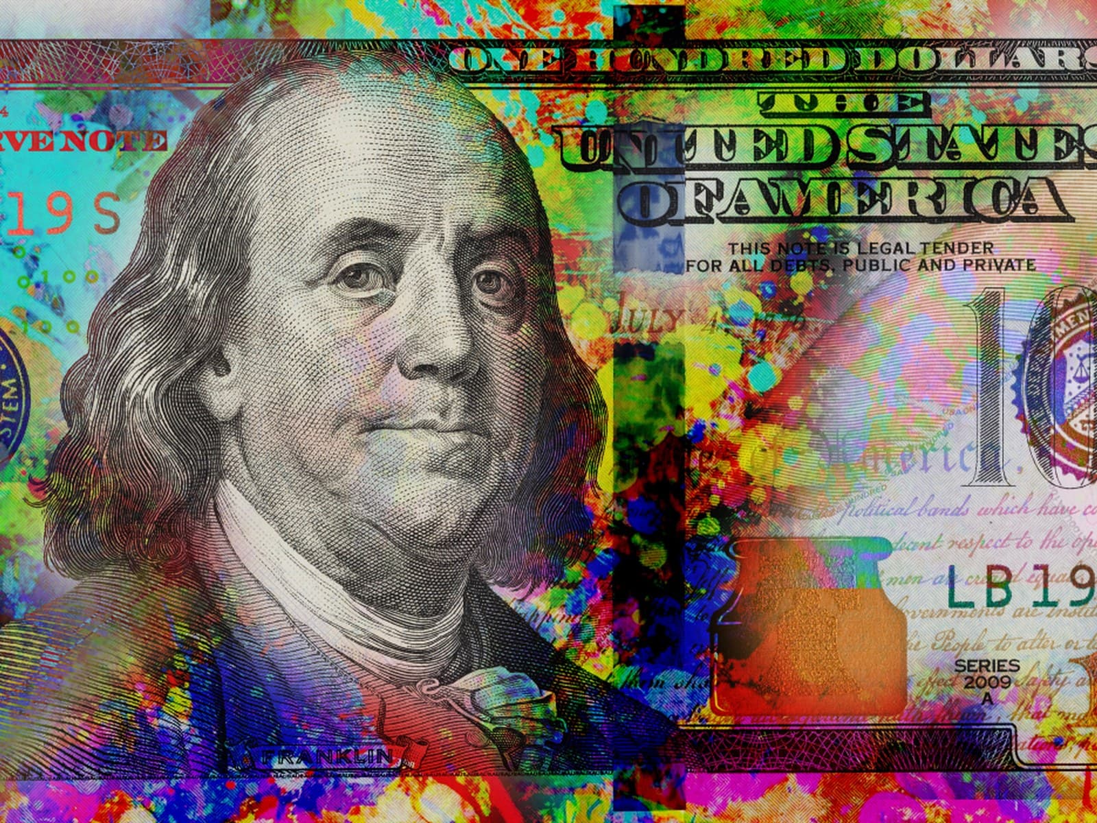Bankbiljet van honderd dollar met verfspetters