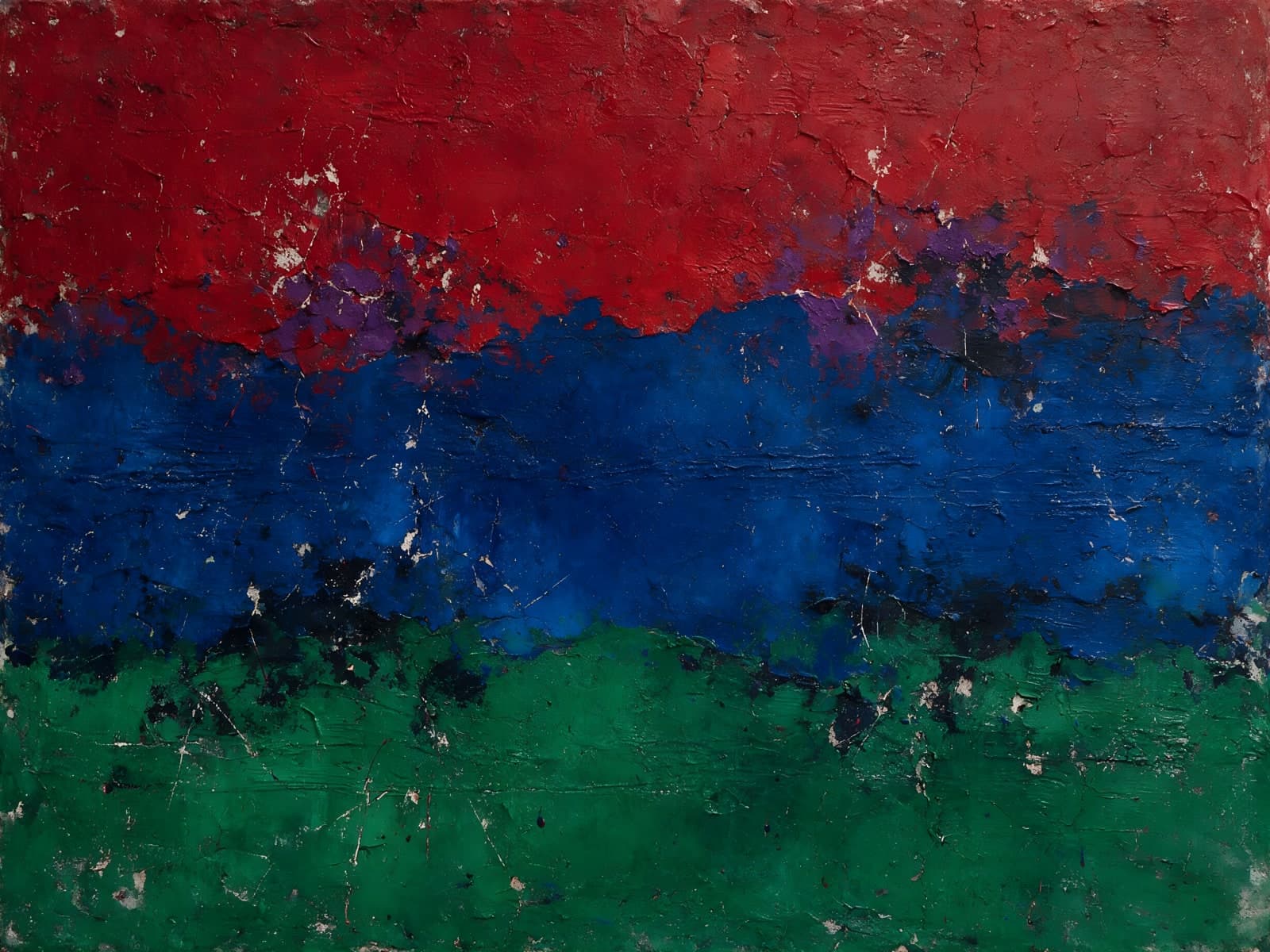 Rood, blauw en groen in ruwe banen