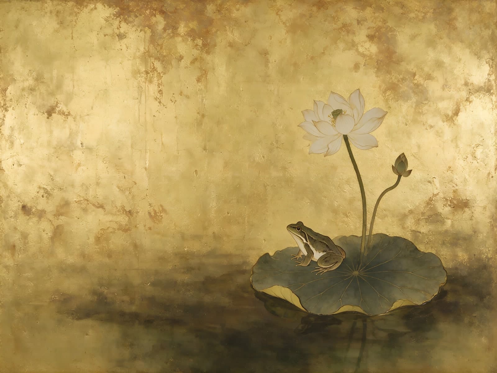 Gouden achtergrond met lotus en kikker