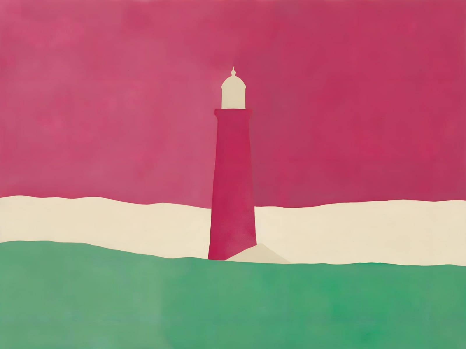 Roze vuurtoren onder een framboosroze lucht