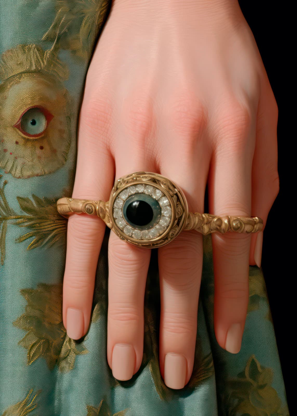 Hand met een ring met een oog