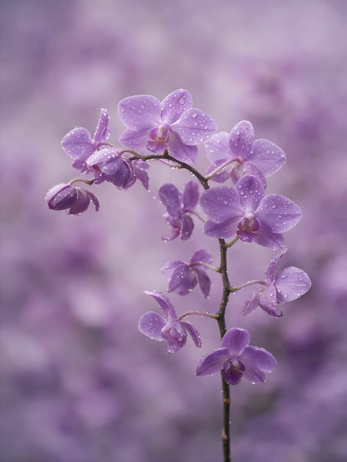 Paarse orchideeën met dauw op zachte achtergrond