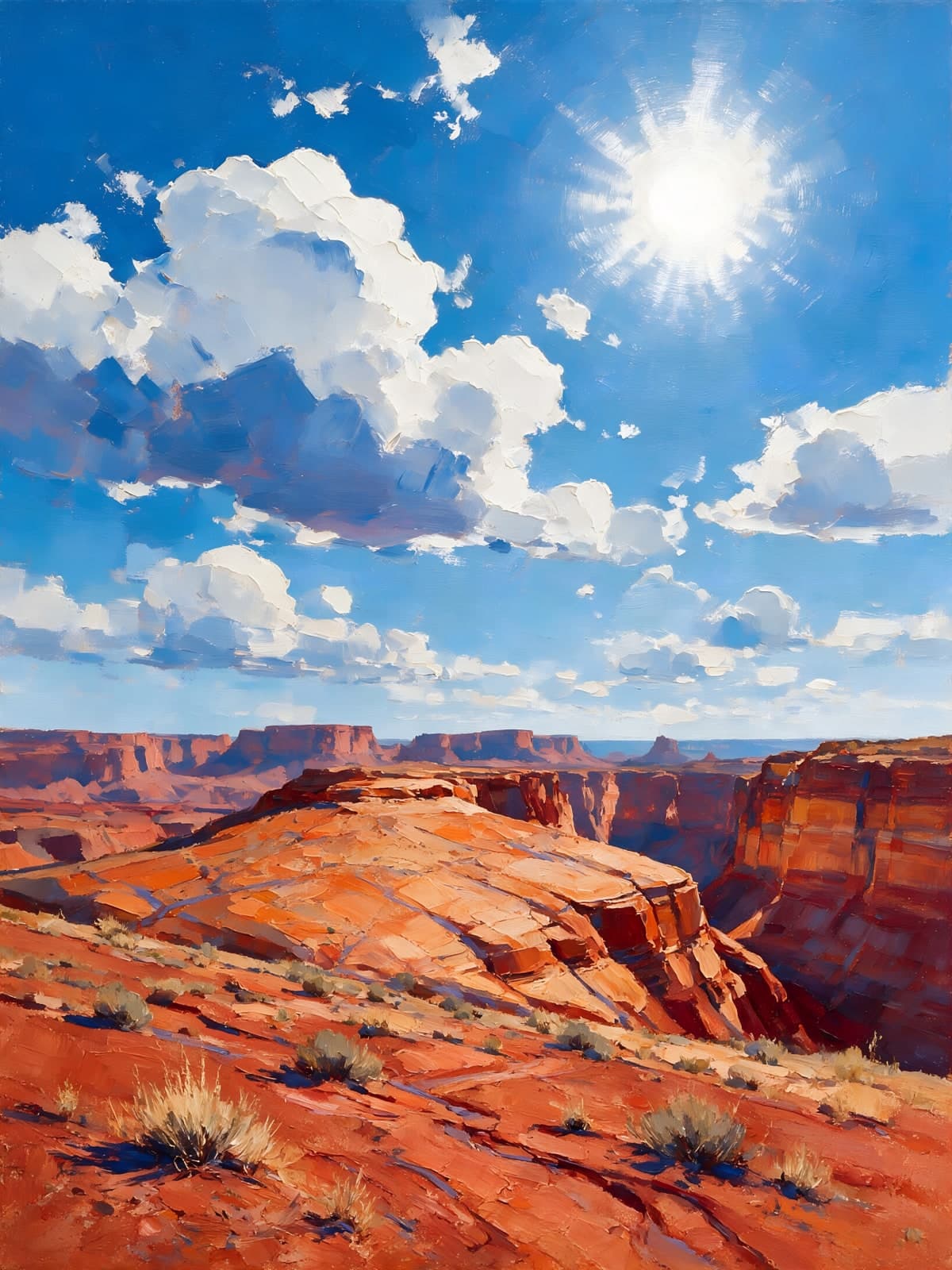 Rode canyon onder felle zon en wolken