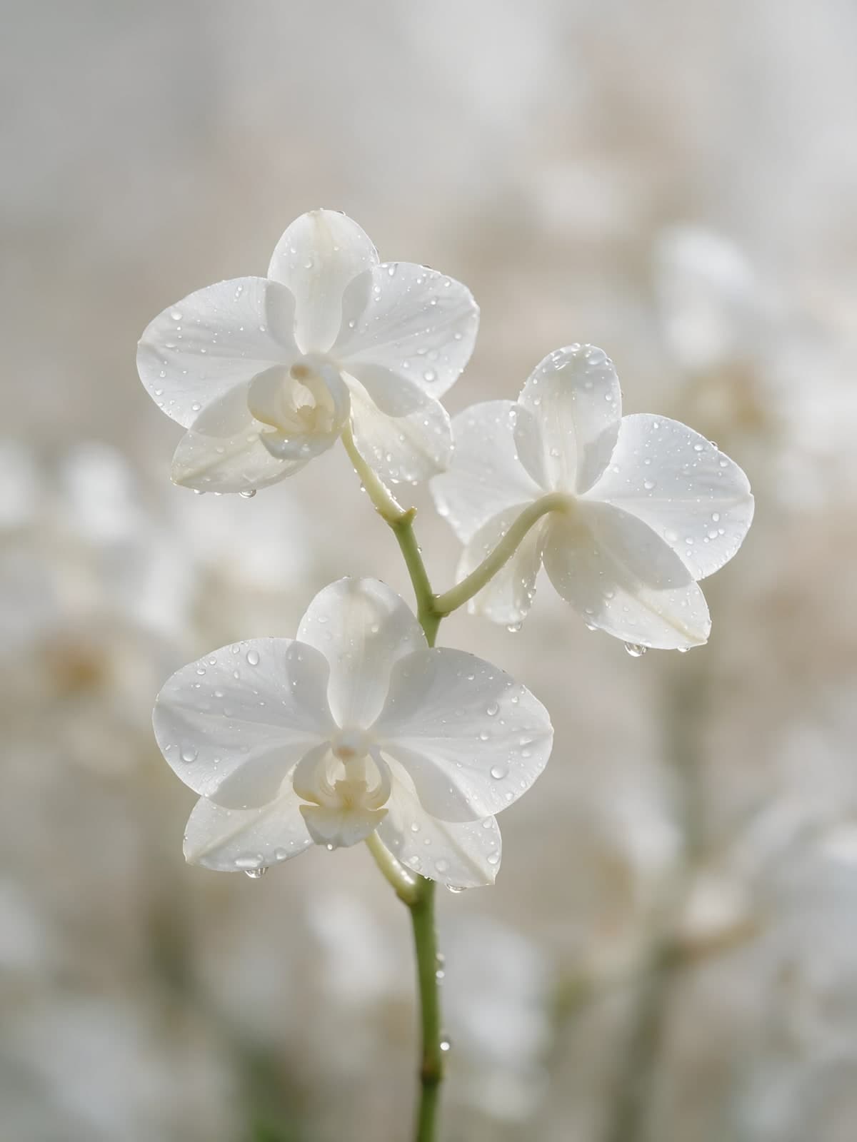 Witte orchideeën met dauwdruppels