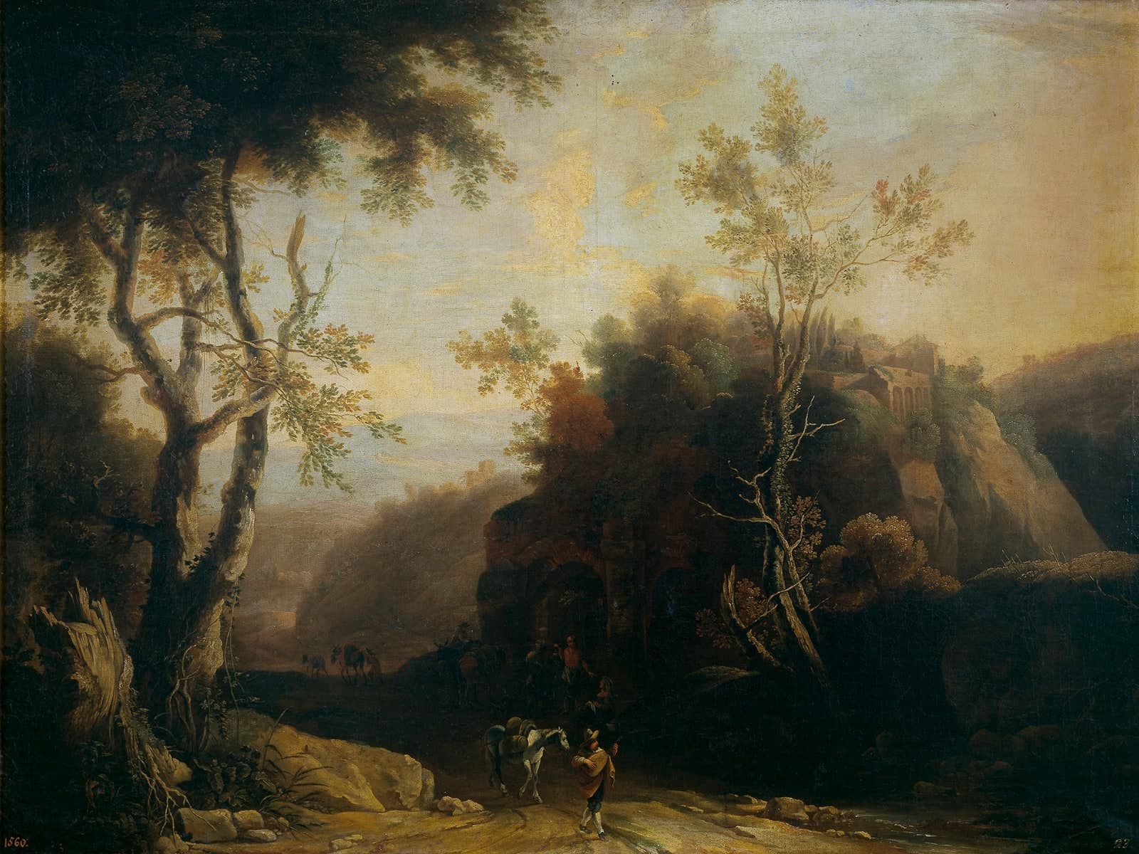 Landschap met herberg en Romeins aquaduct