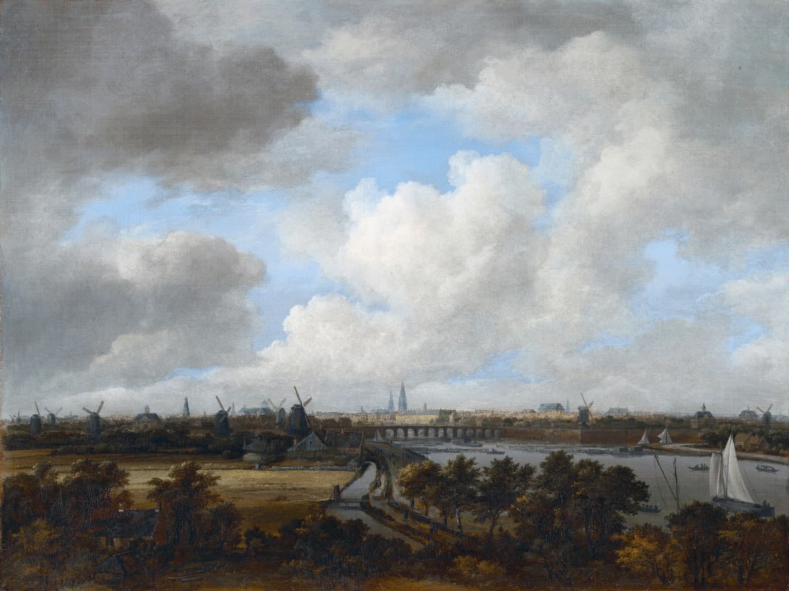 Gezicht op Amsterdam vanaf de Amsteldijk