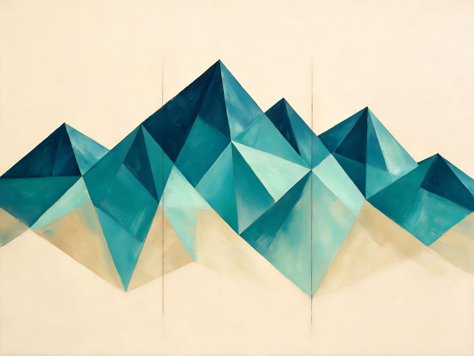 Turquoise bergtoppen in geometrische vlakken