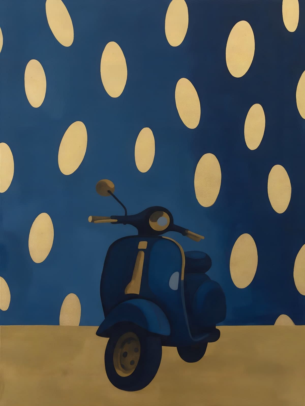 Blauwe scooter voor gouden ovalen