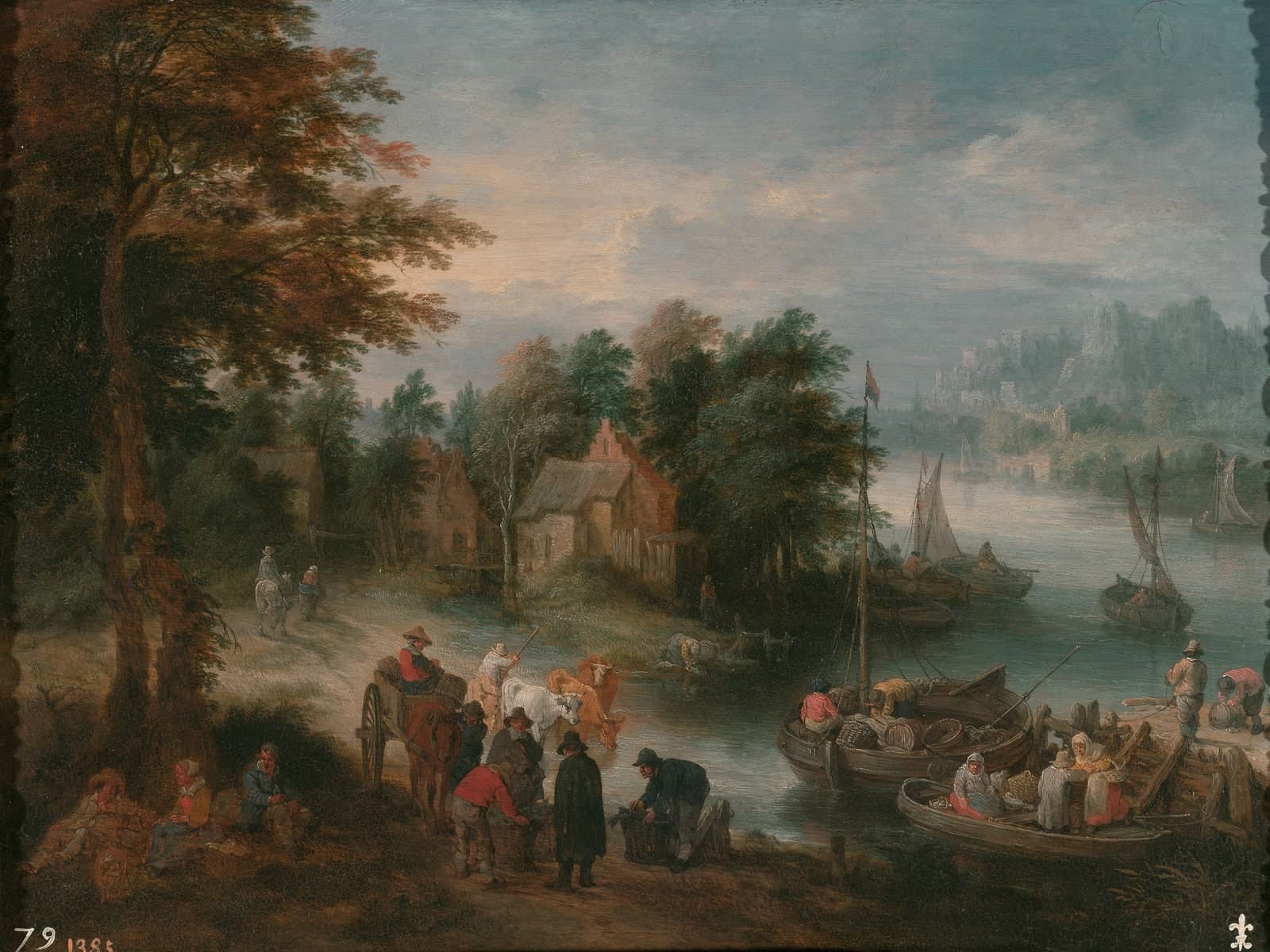 Rivier met mensen en vee