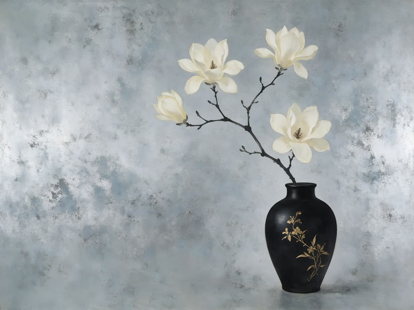 Witte magnolia in een zwarte vaas