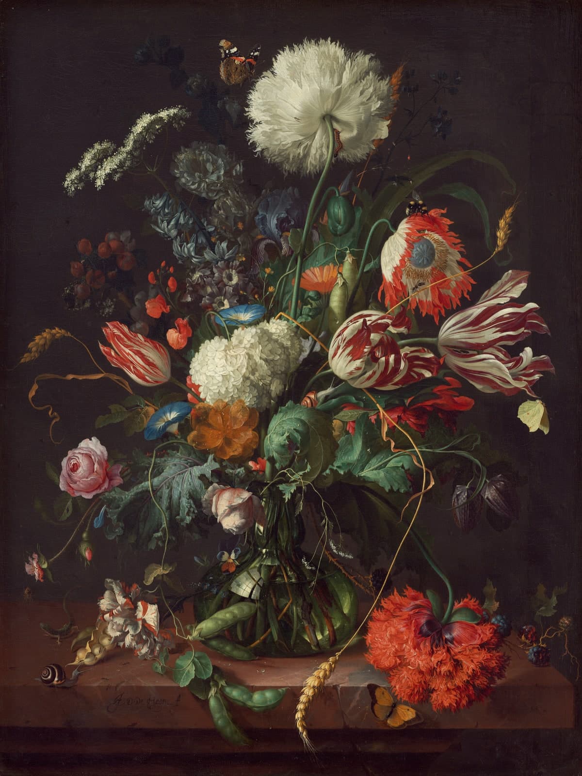 Vaas met bloemen en gestreepte tulpen