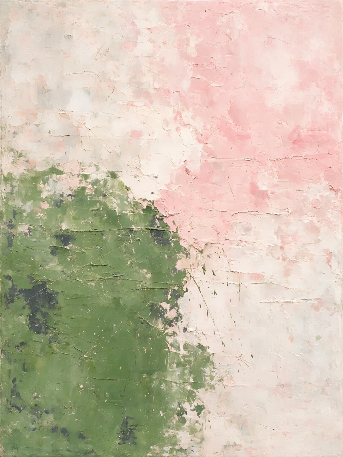 Groene en roze vlakken met gebarsten verf