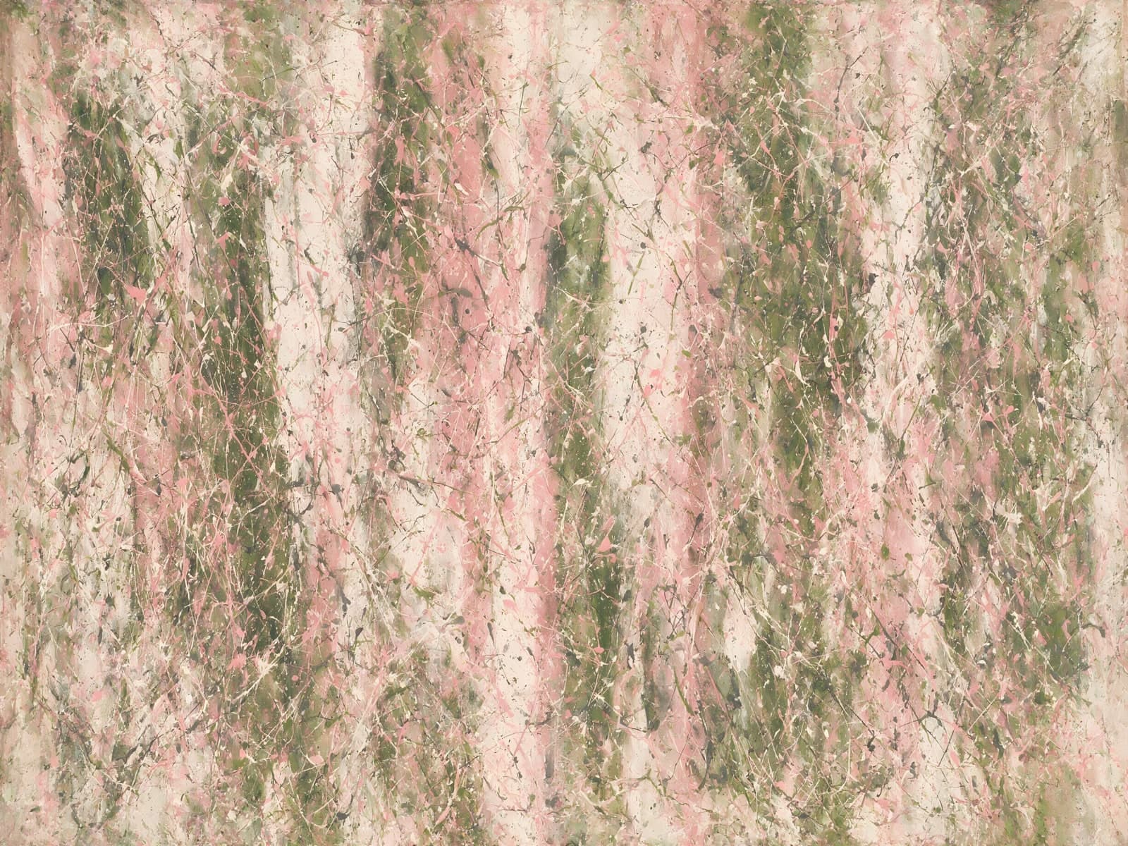 Verticale roze en groene verfsporen