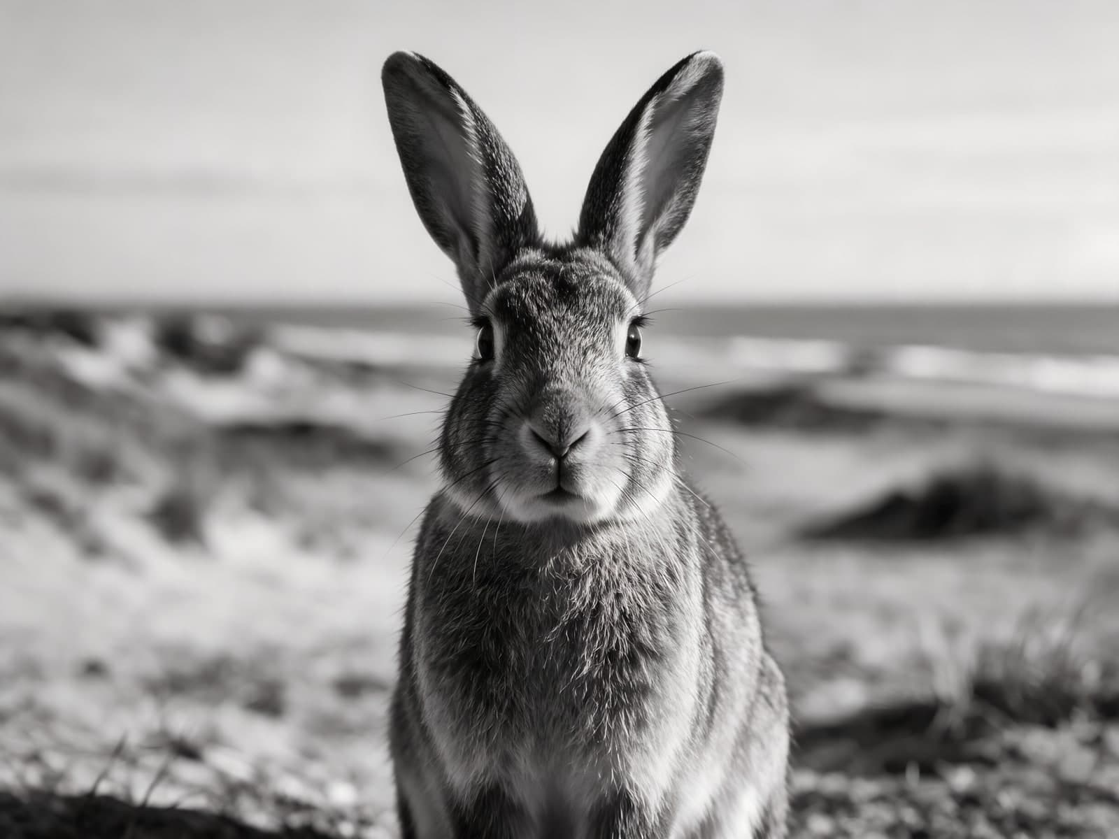 Konijn met rechte oren voor de duinen