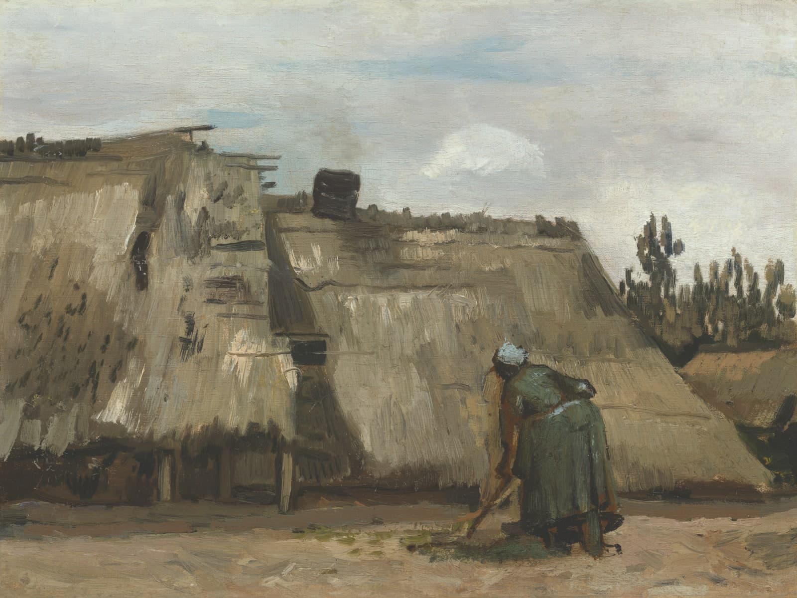 Boerin gravend voor haar huisje