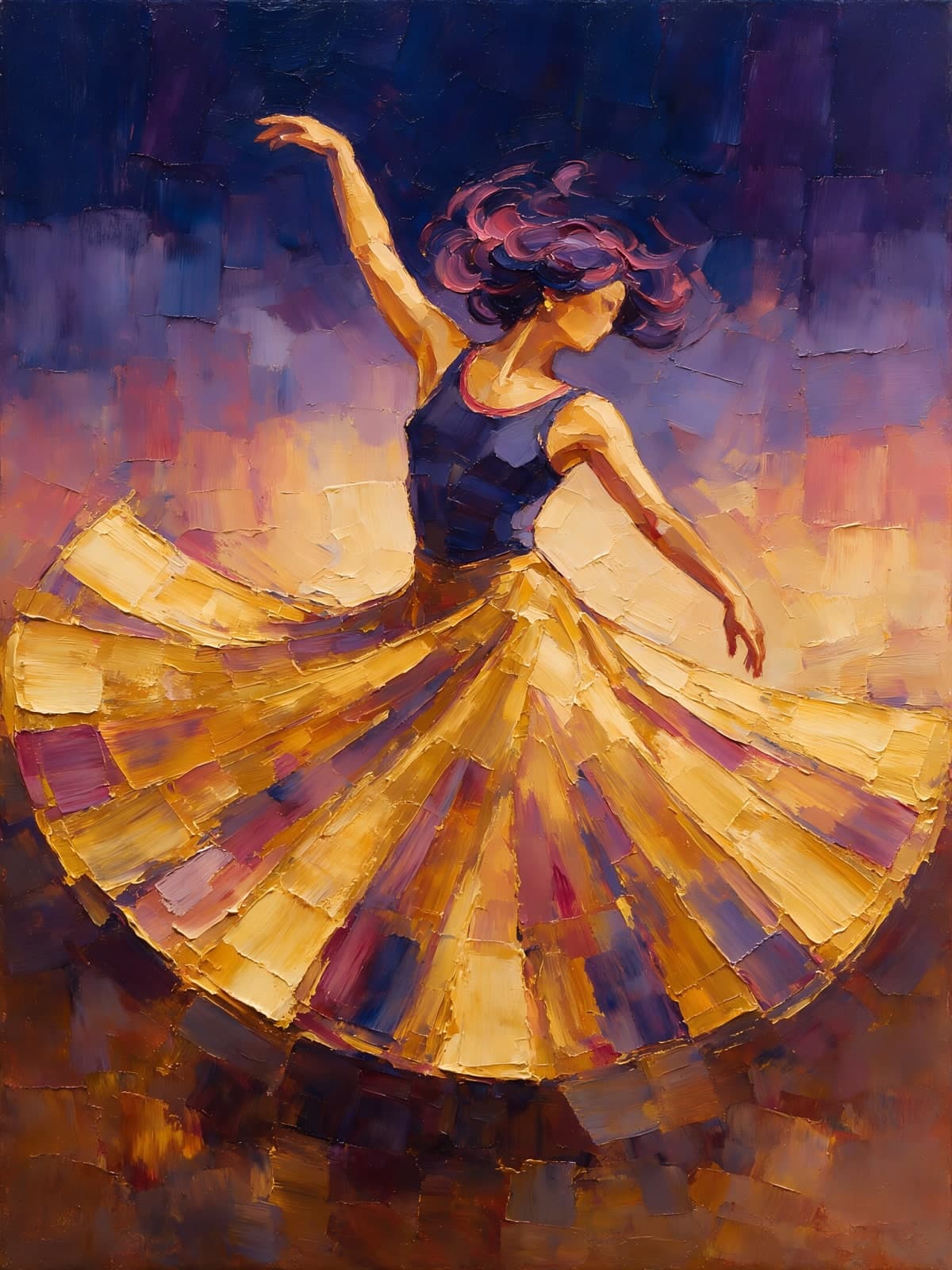 Danseres in gouden wervelende rok