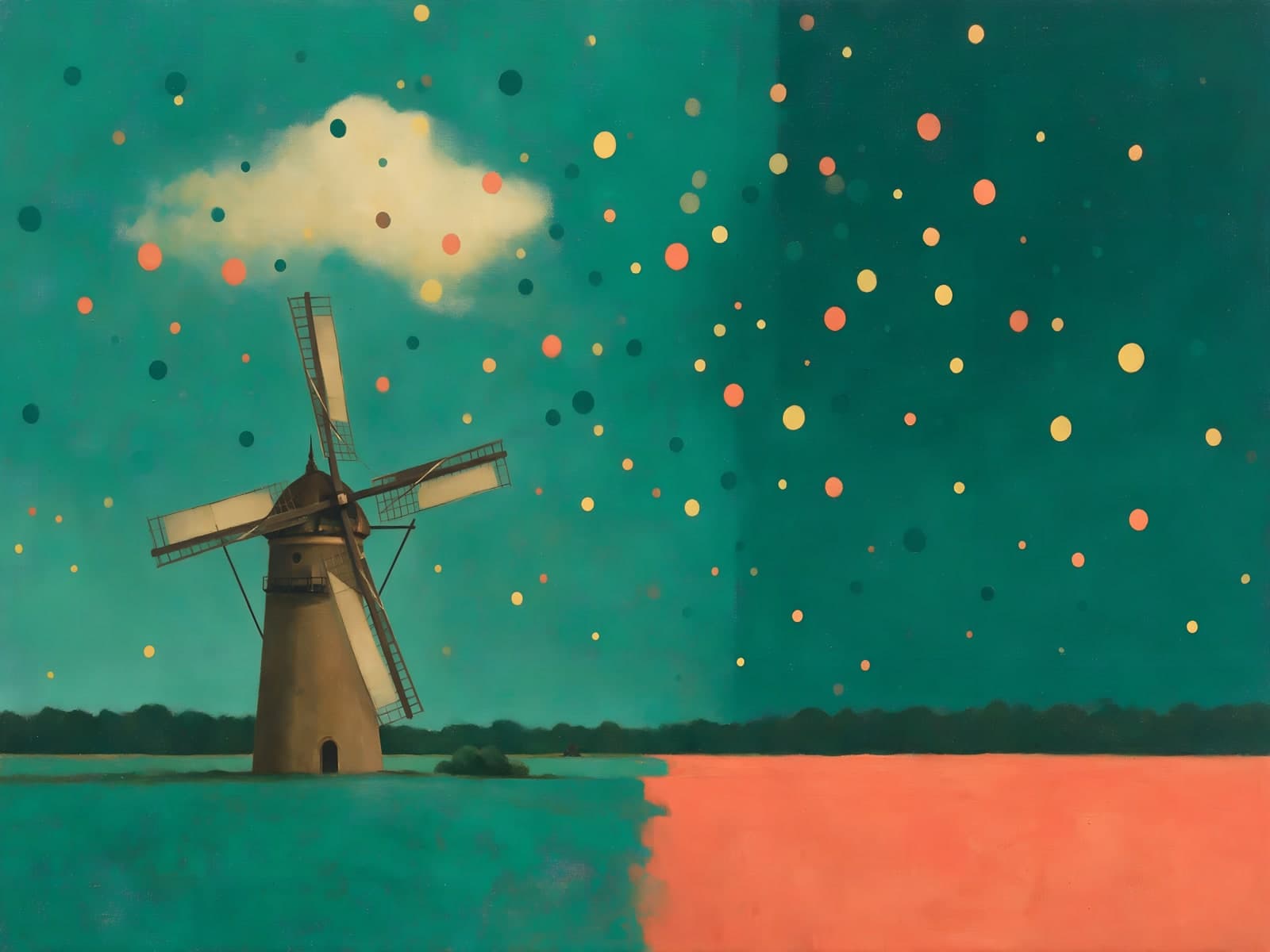 Windmolen onder een wolkje en stippen