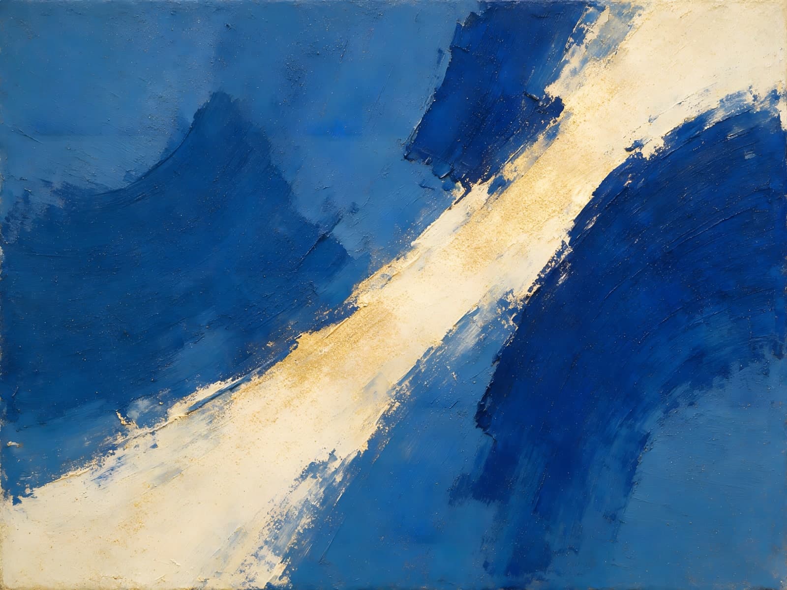 Diagonale witte baan door blauwe verfstreken