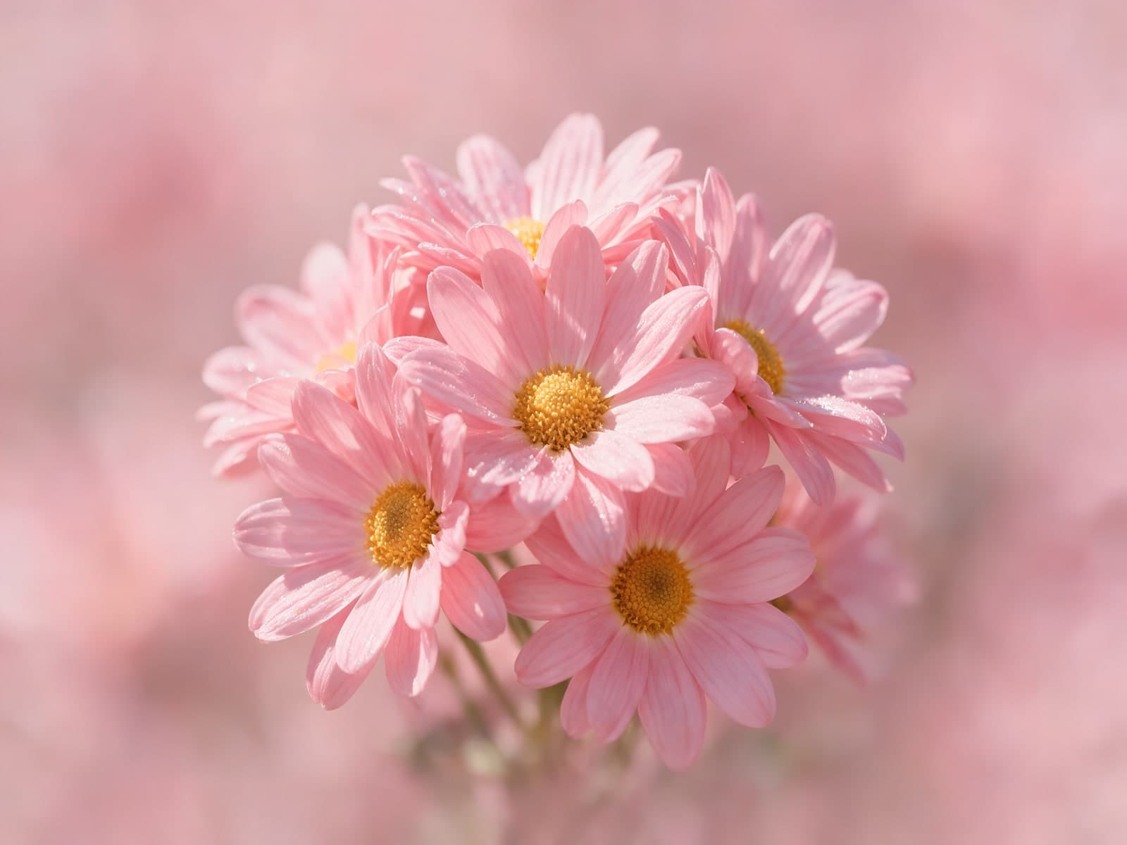 Roze margrieten in een roze waas