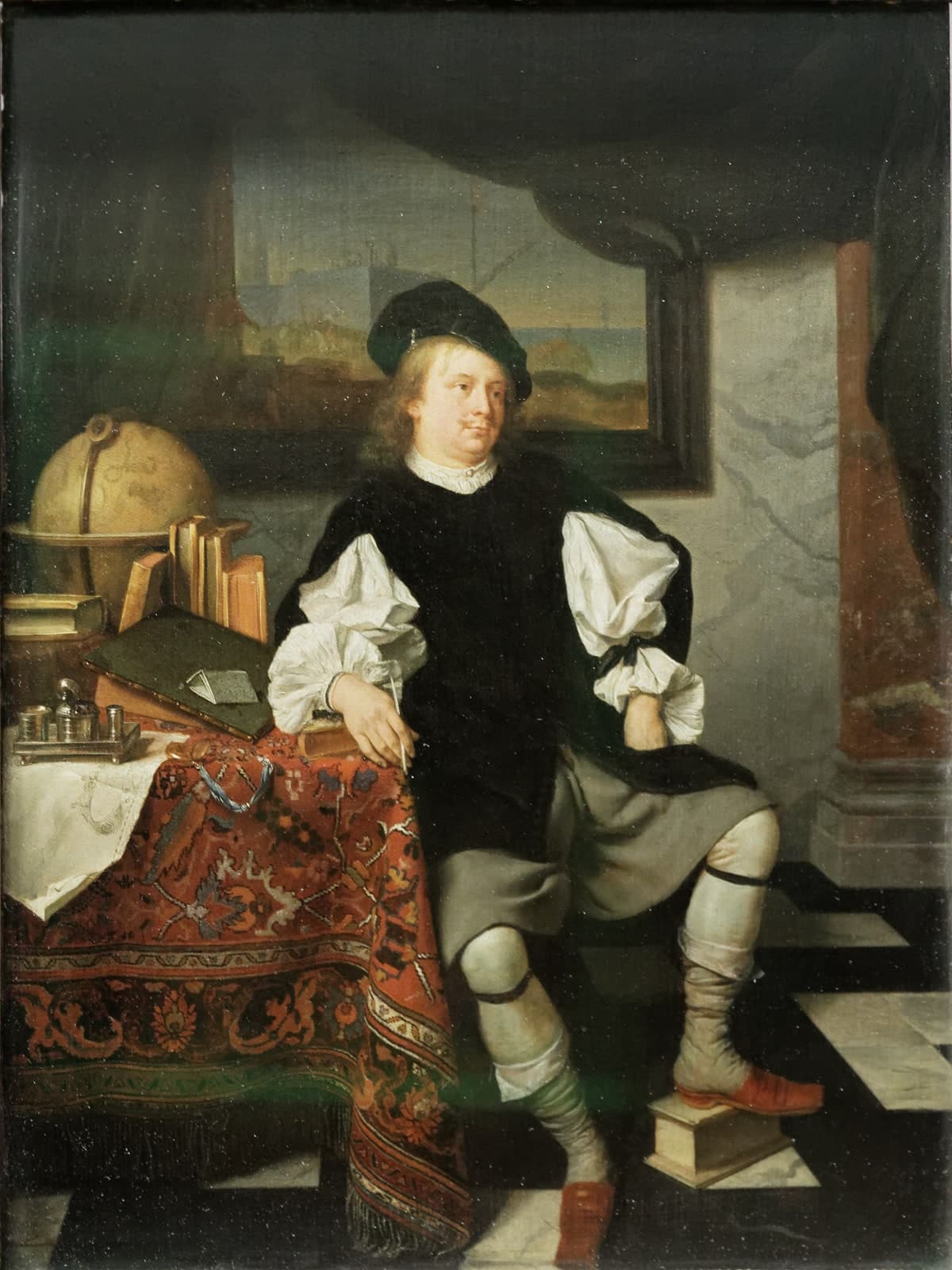 Portret van een koopman in zijn kantoor