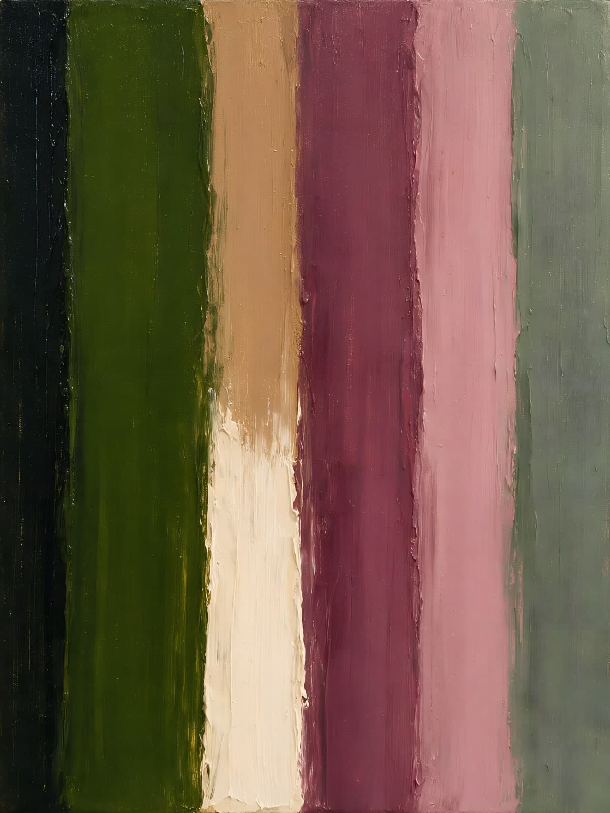 Verticale penseelbanen in groen en mauve
