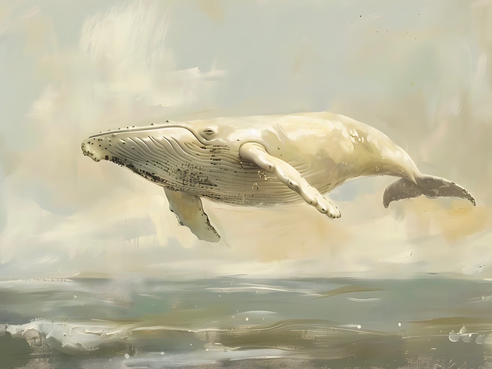 Witte walvis zweeft boven een stille zee
