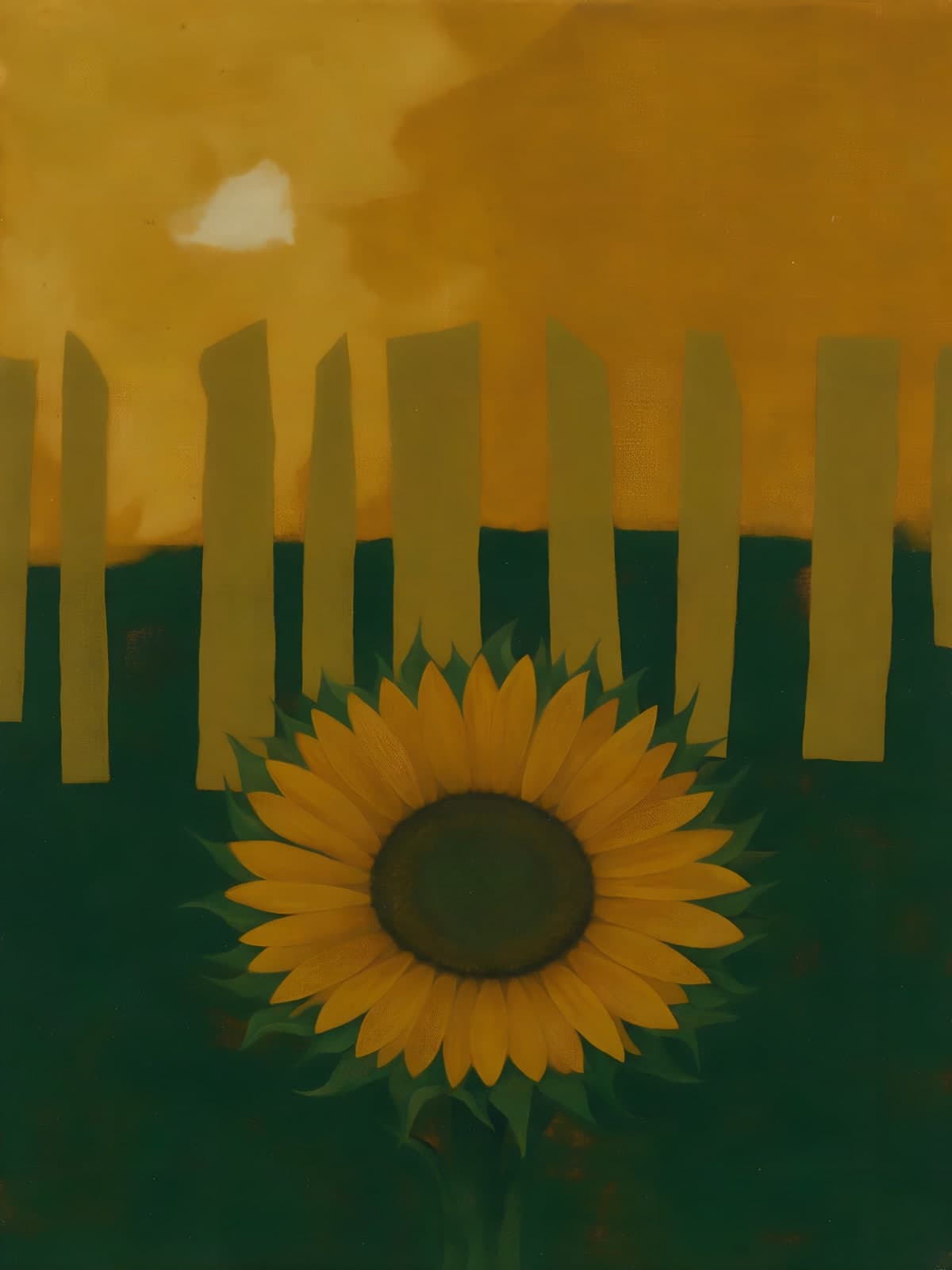 Zonnebloem voor gele latten onder okerlucht