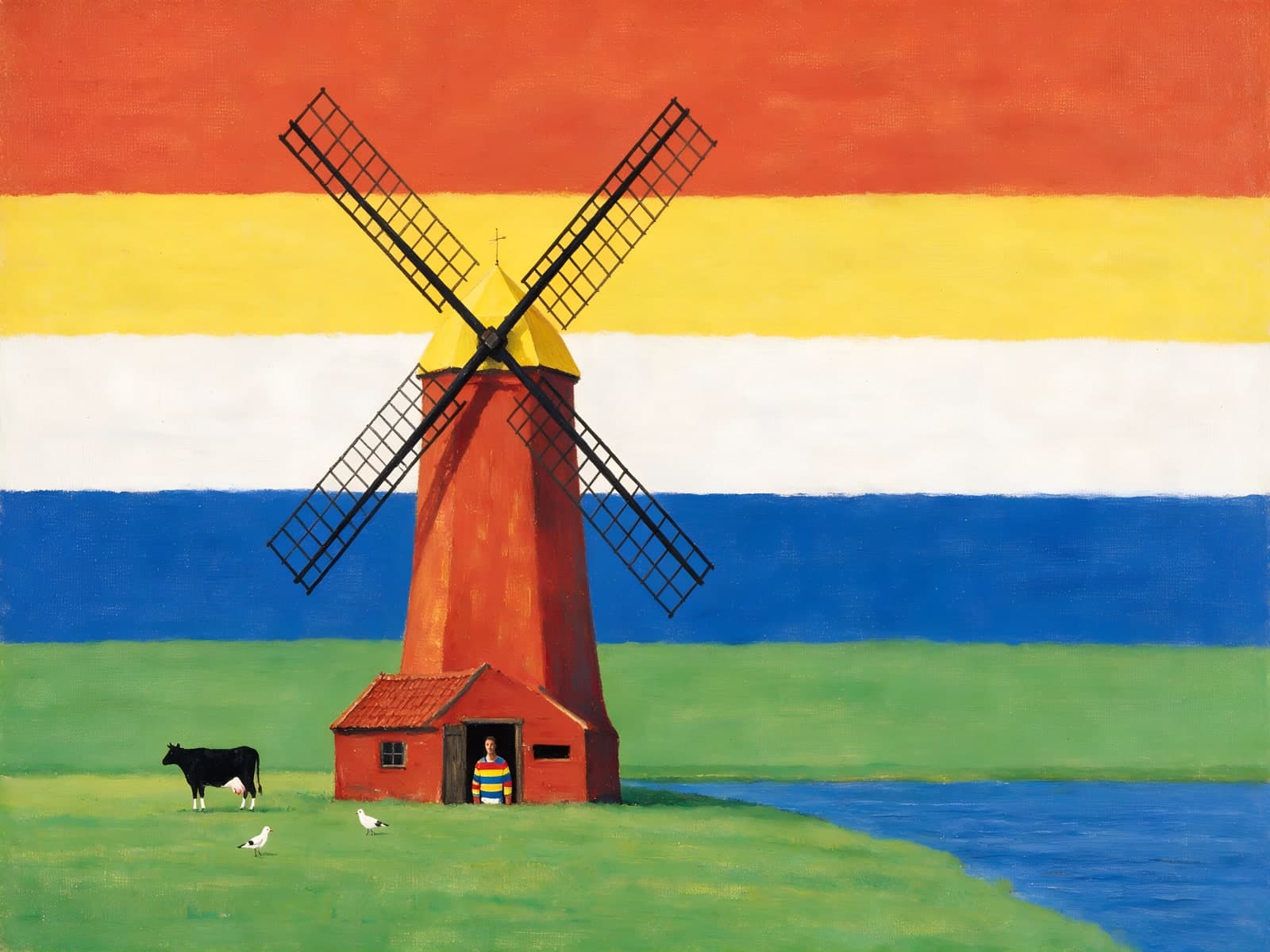 Rode molen voor gekleurde banen