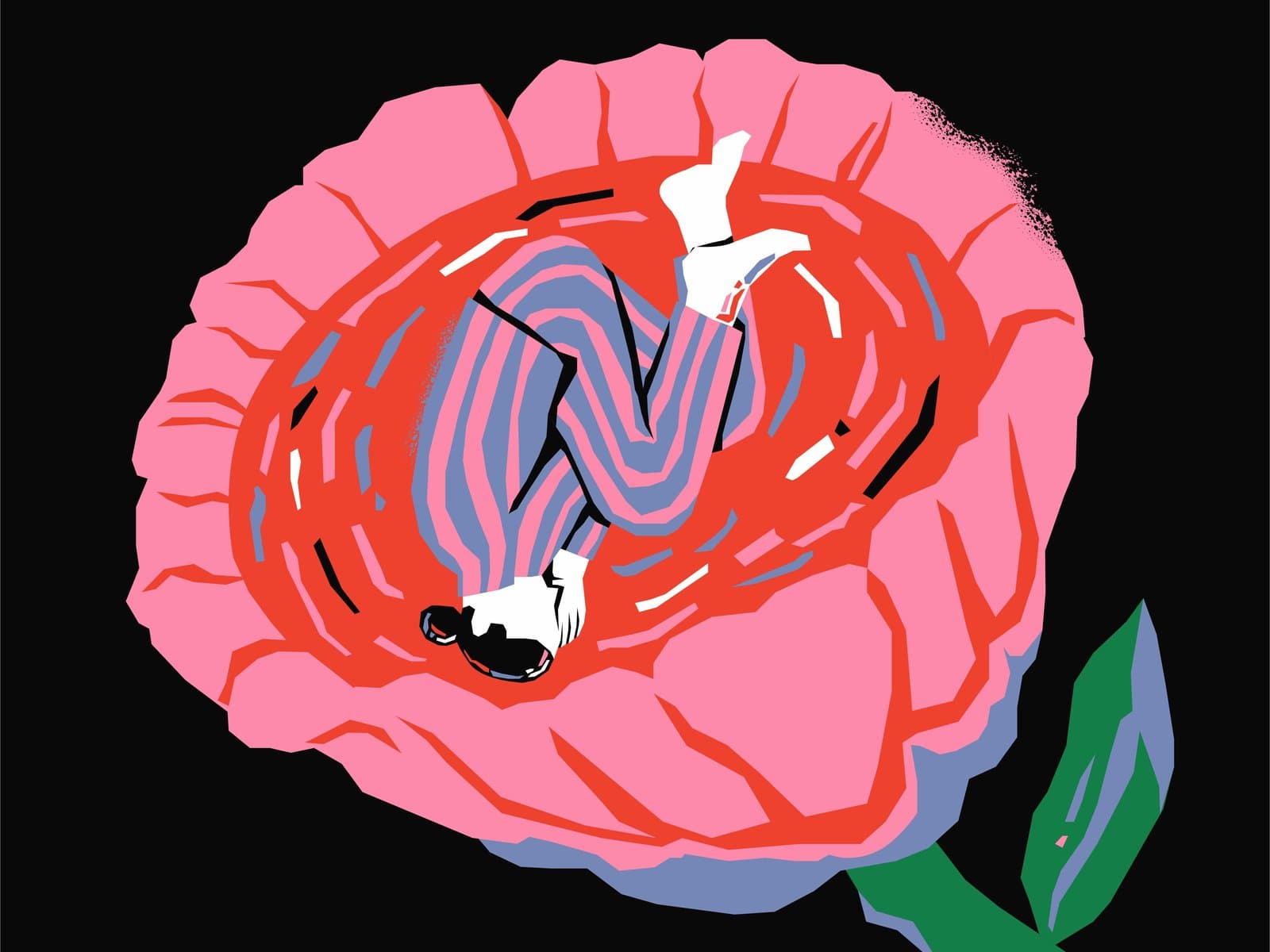 Figuur in een roze bloem op zwart