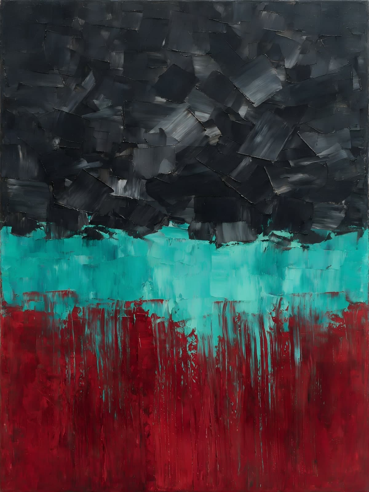 Zwart, turquoise en rood in drie lagen