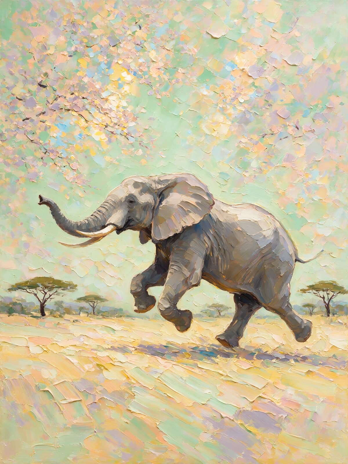 Draafende olifant tussen acaciabomen op de savanne
