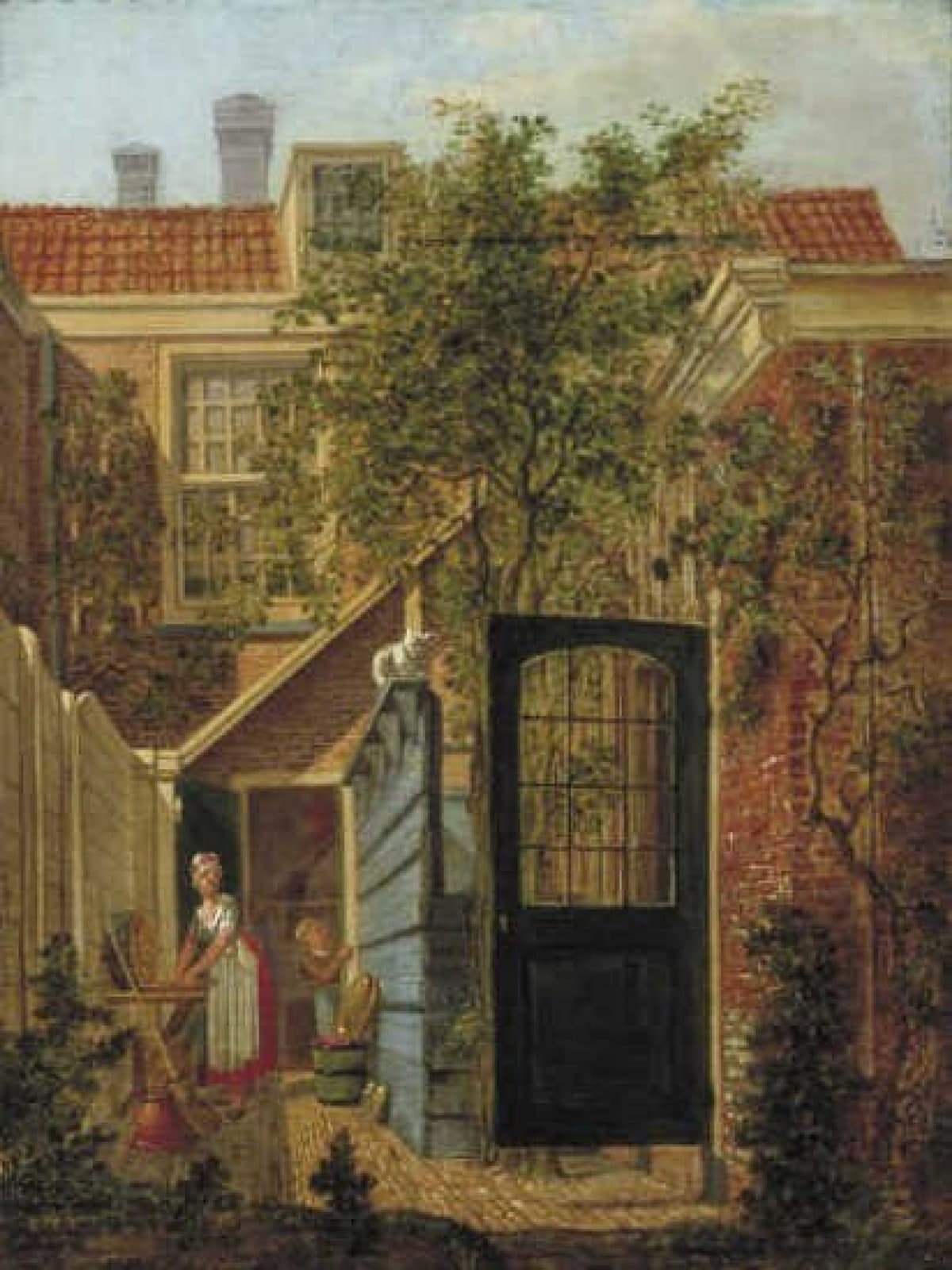 Binnenplaats met een vrouw en een kind