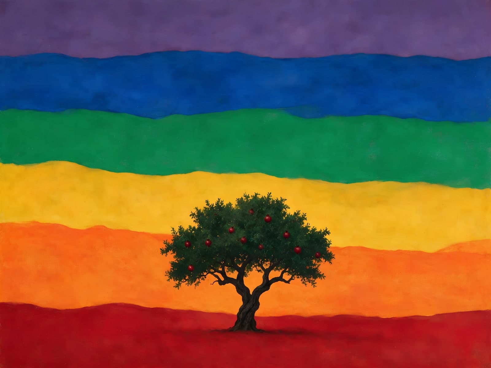 Appelboom voor horizontale regenboogbanden