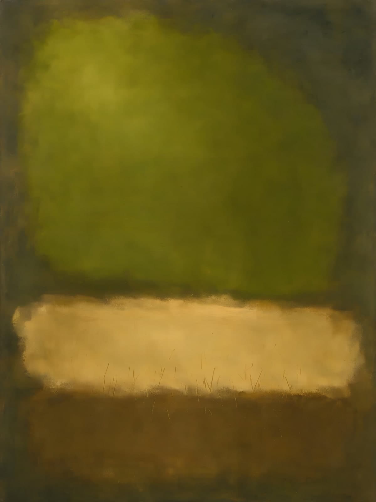 Groen en geel vlak op bruin