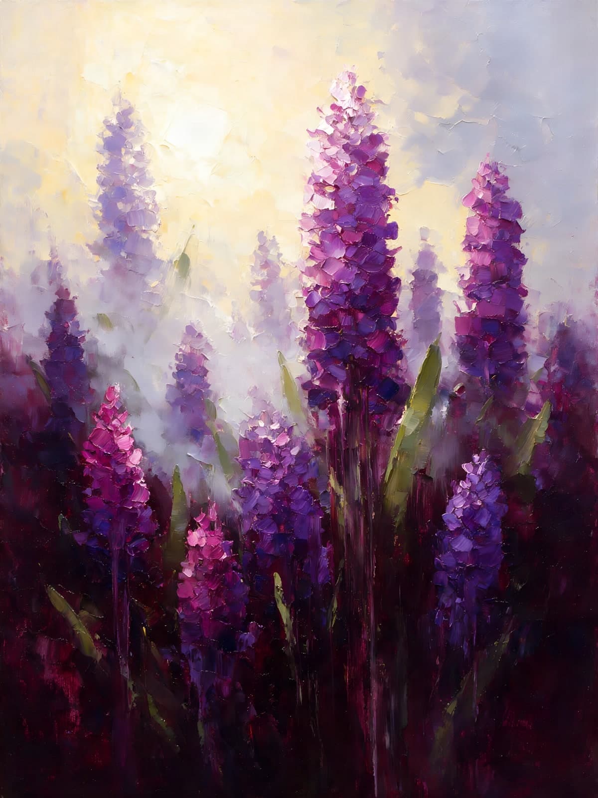Paarse lupines in zacht tegenlicht