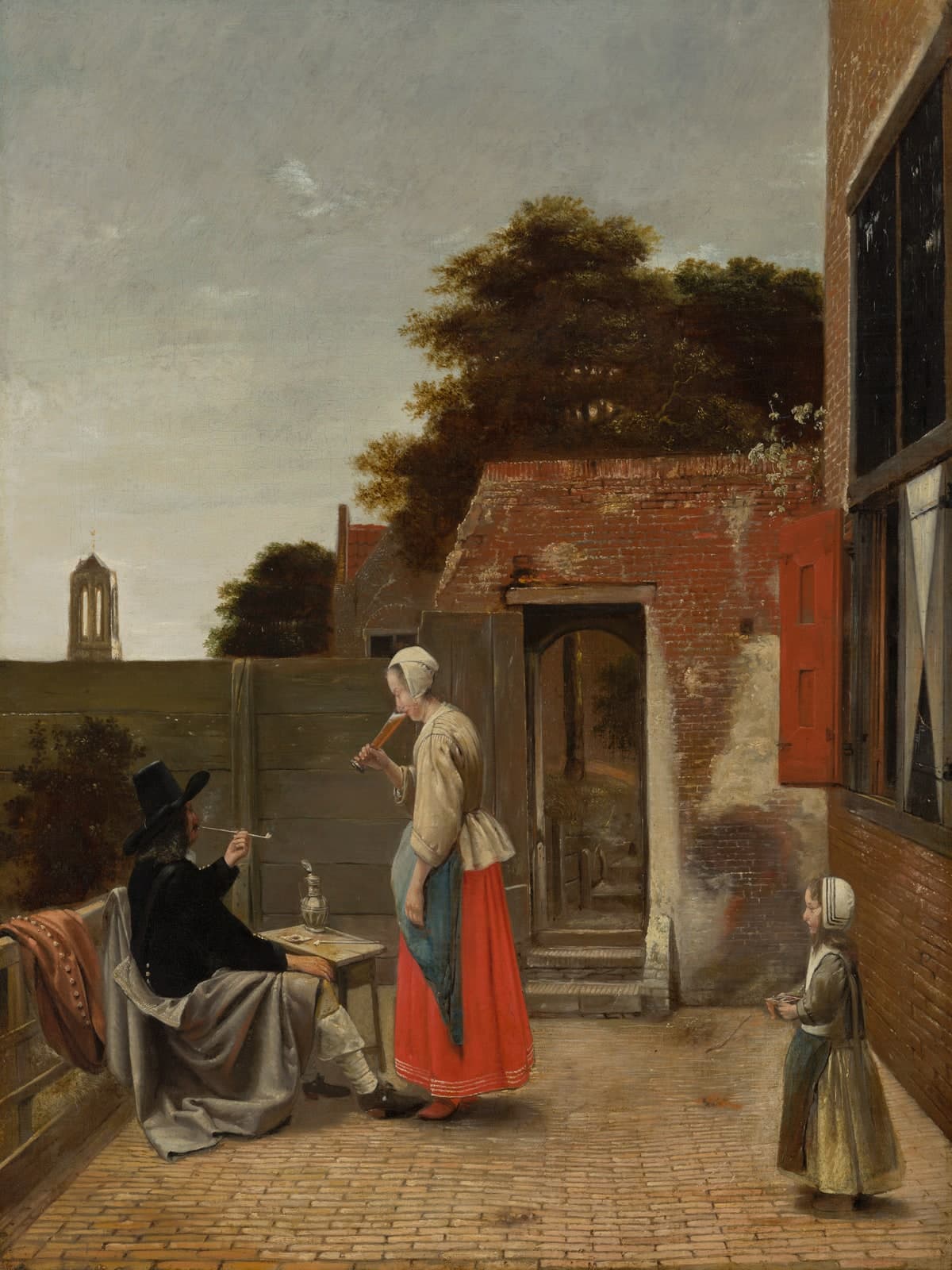 Een binnenplaats met figuren