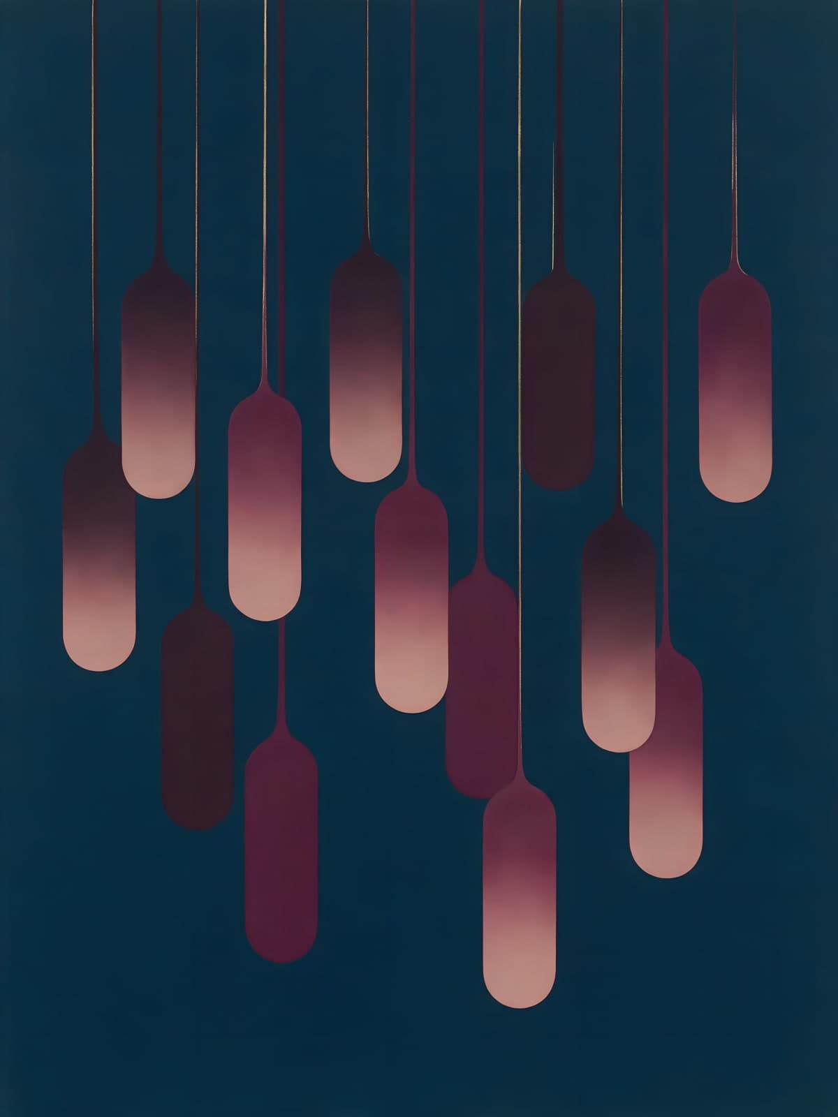 Roze en bordeaux hangers op marineblauw