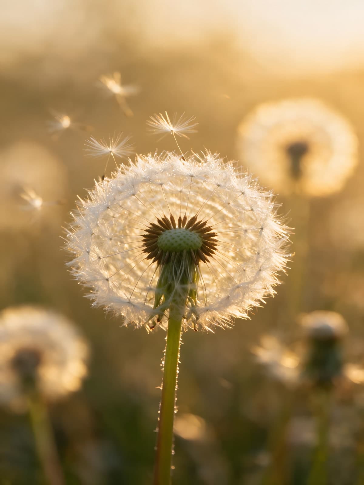 Paardenbloem in gouden tegenlicht