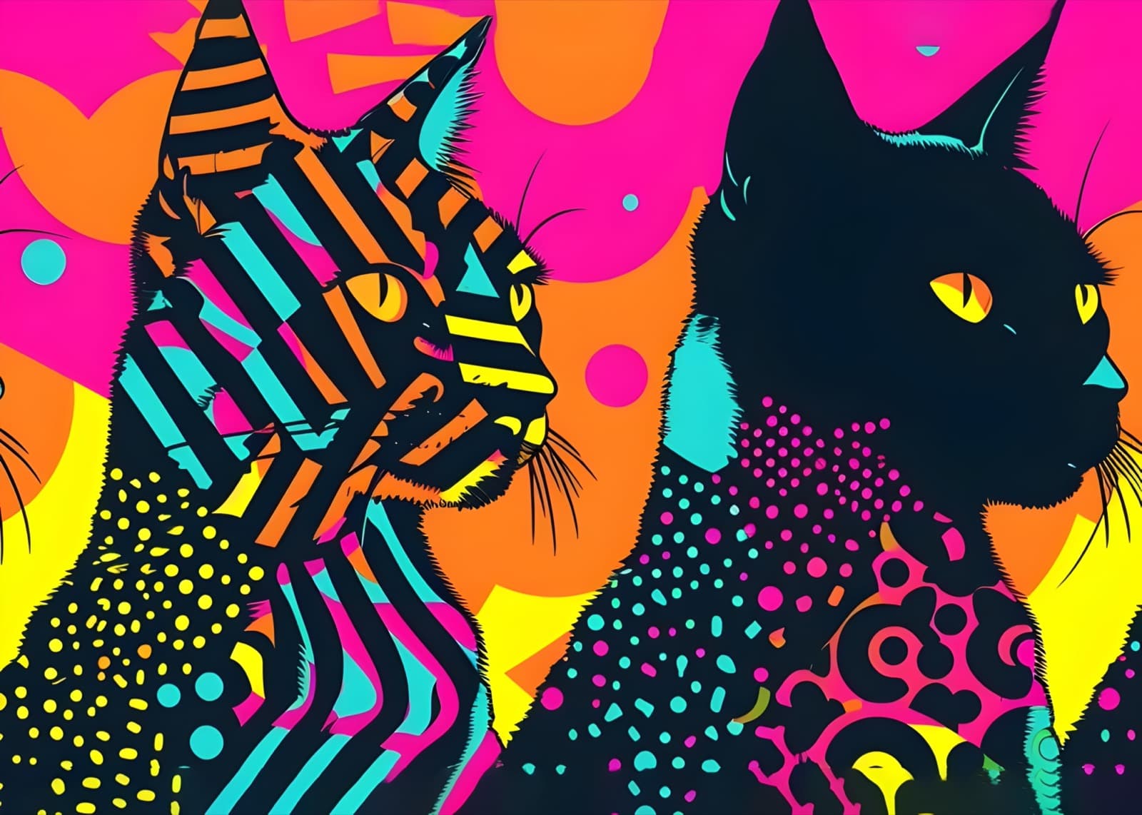 Gestreepte en gestippelde katten naast elkaar