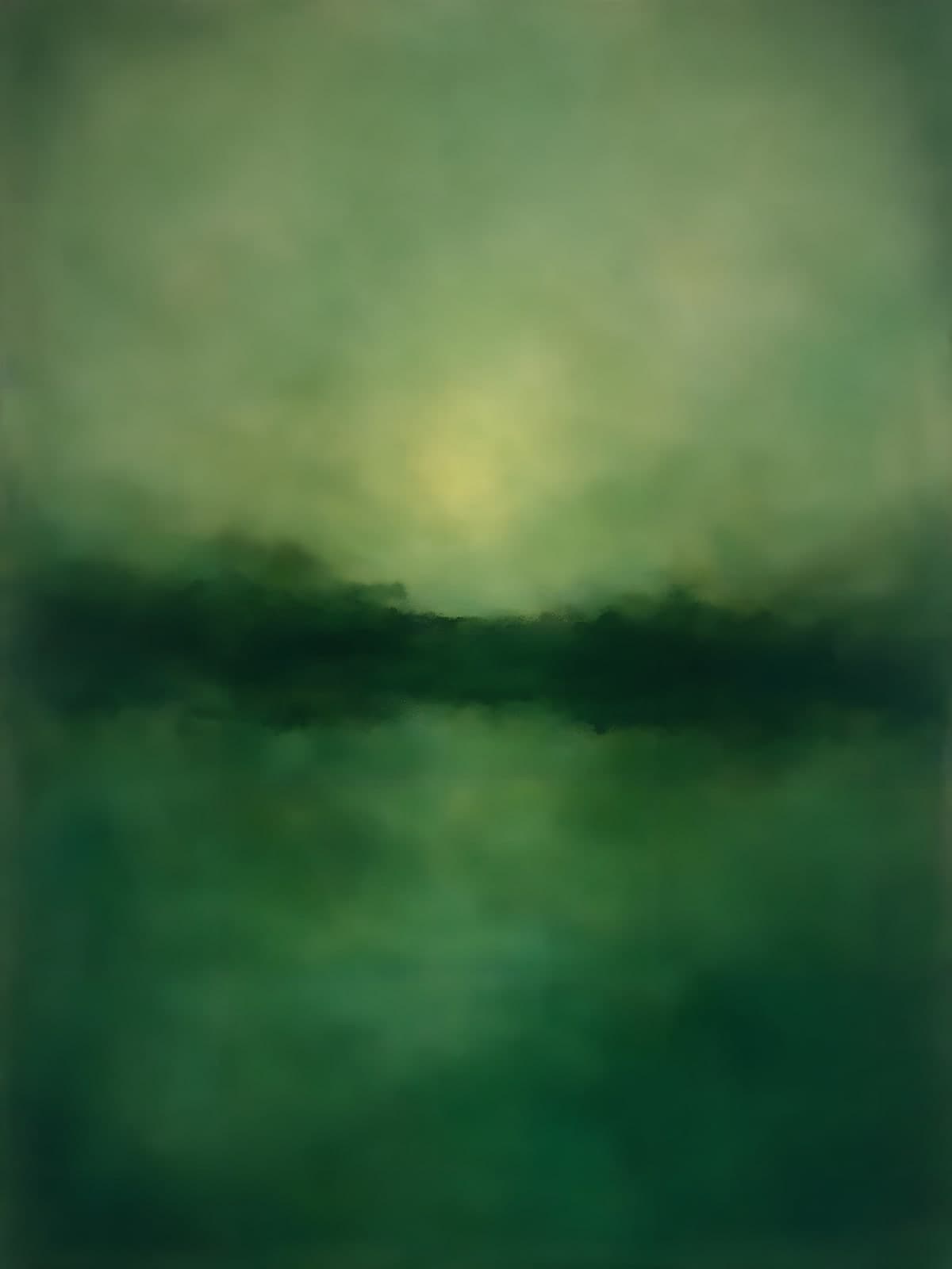 Groene nevel boven een donkere horizon