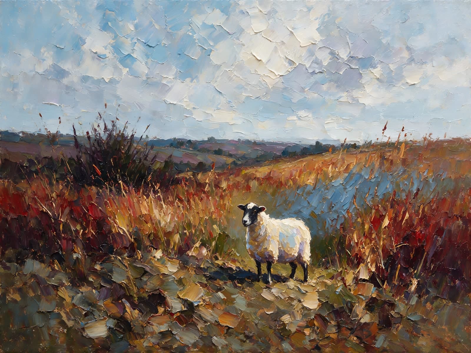 Schaap in een herfstig heidelandschap