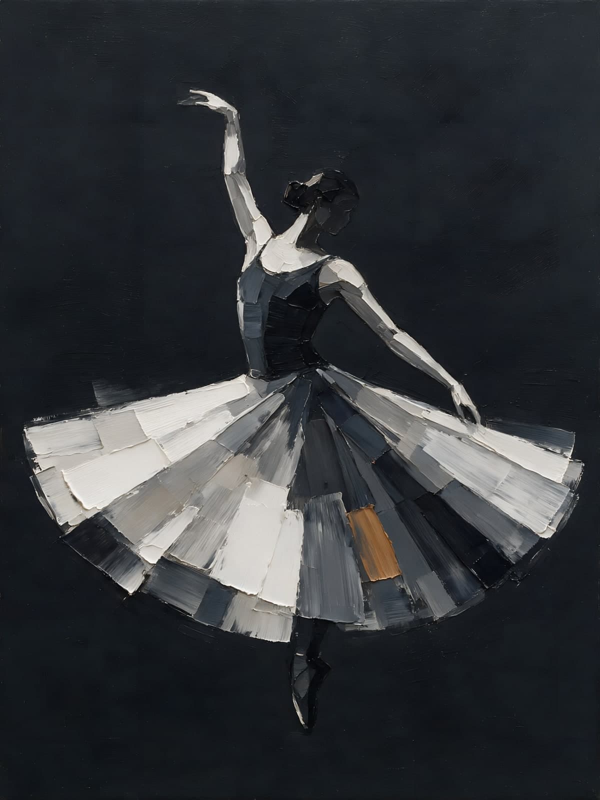 Danseres in grijze tutu op donkere achtergrond