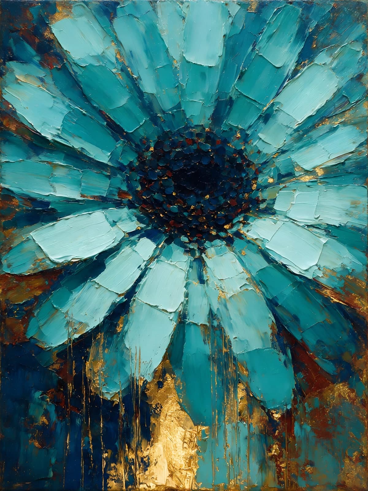 Grote turquoise bloem met gouden accenten