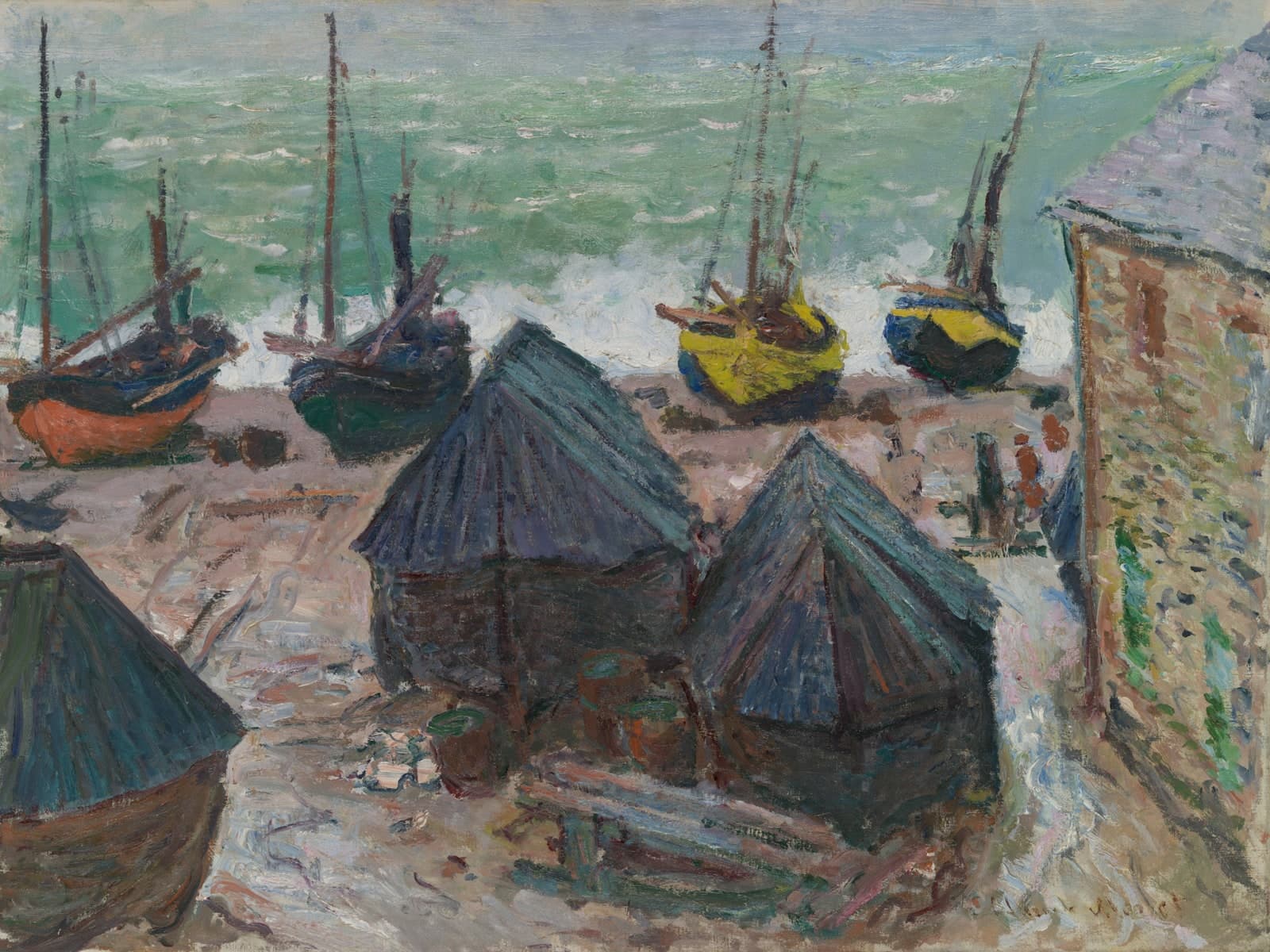Boten op het strand bij Étretat