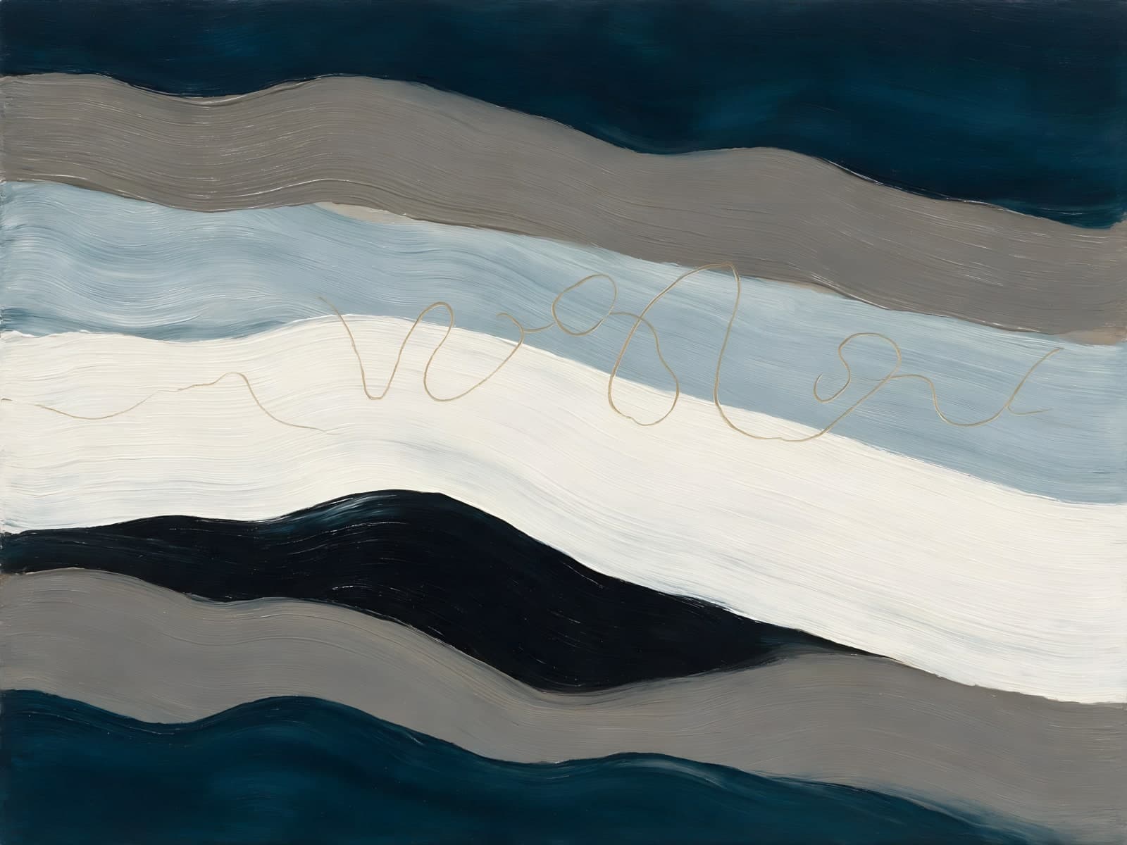 Golvende banen in blauw, grijs en wit