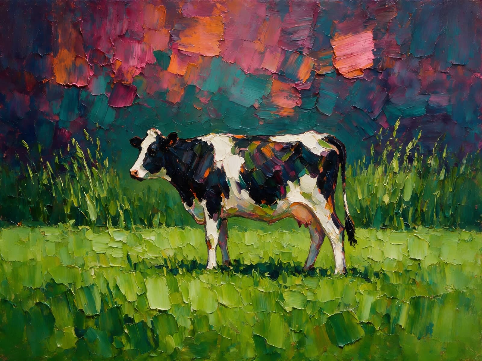 Zwartbonte koe in een groene wei