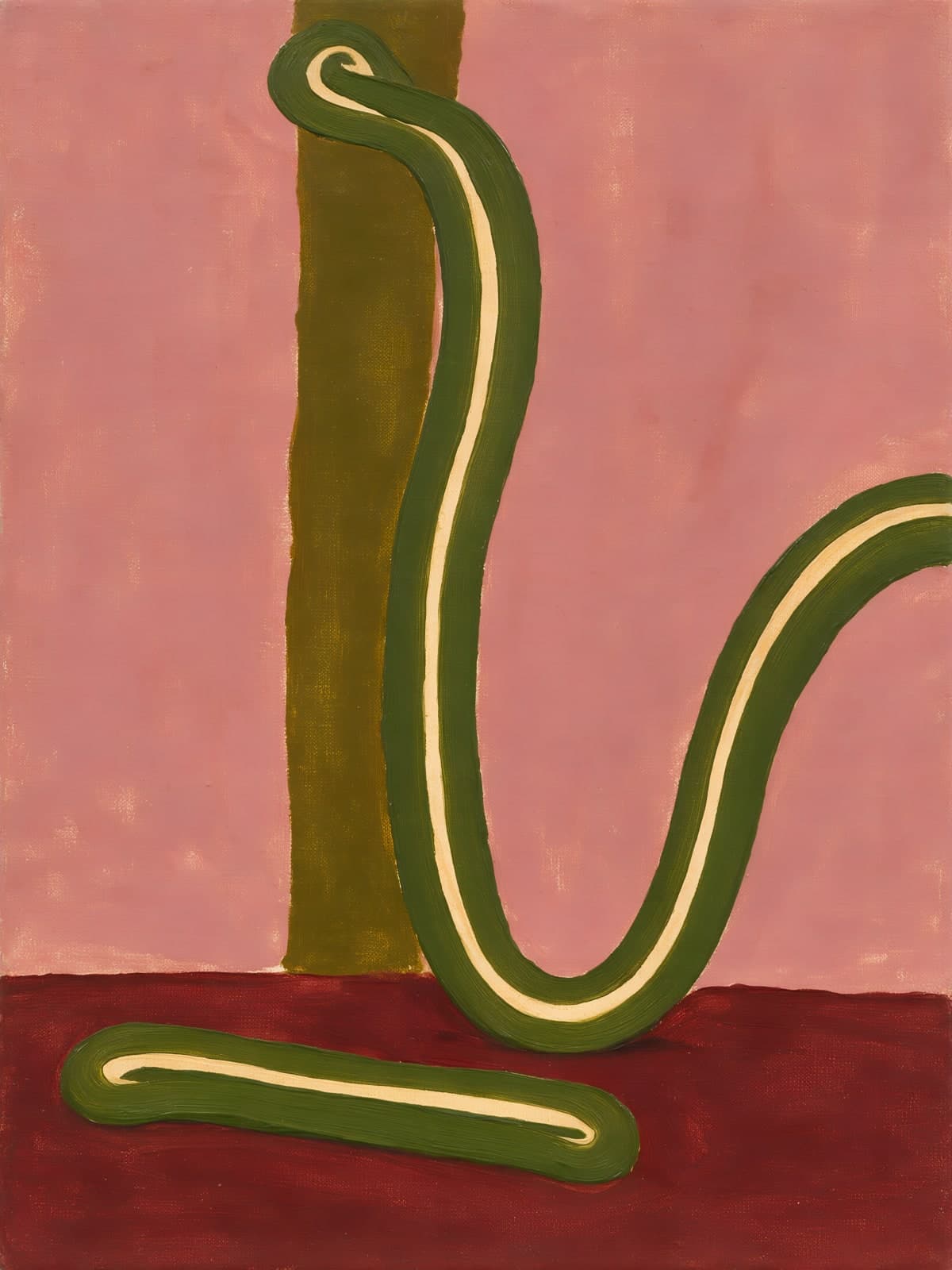 Olijfgroene slingerlijn op roze en rood