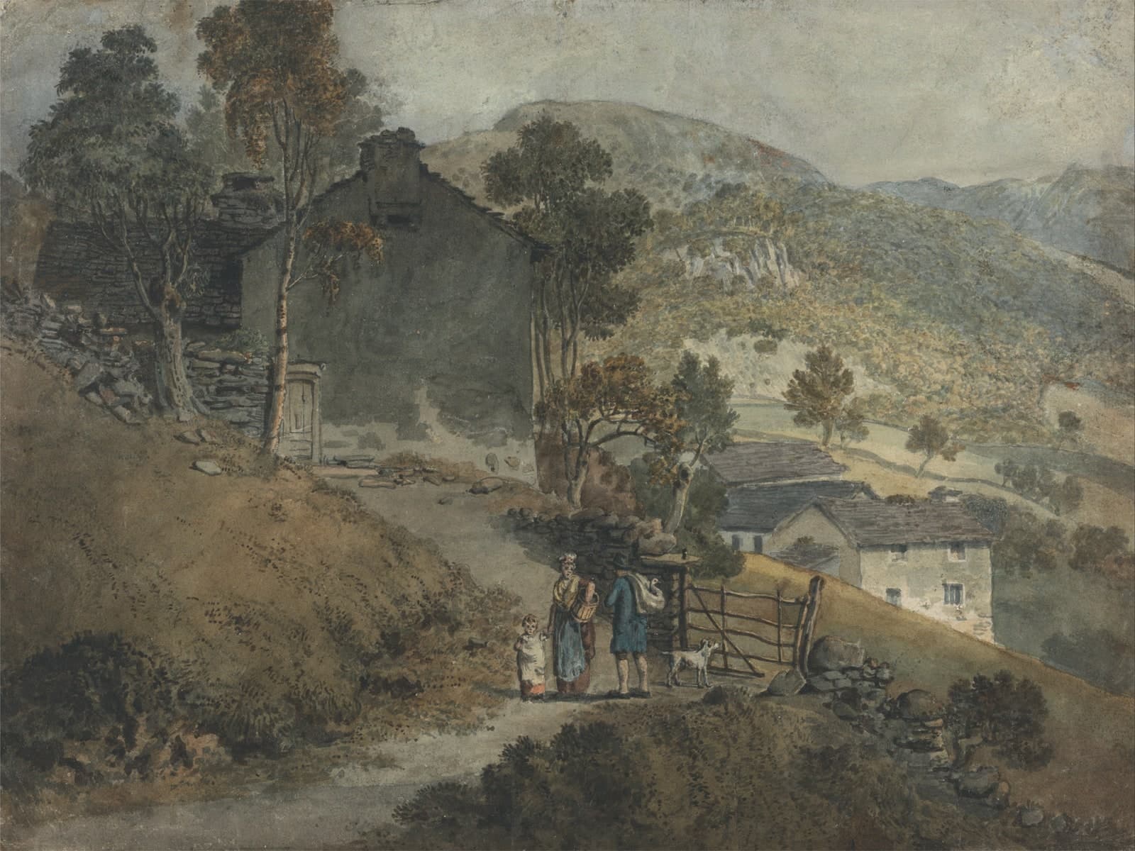 Landschap met huisjes en figuren